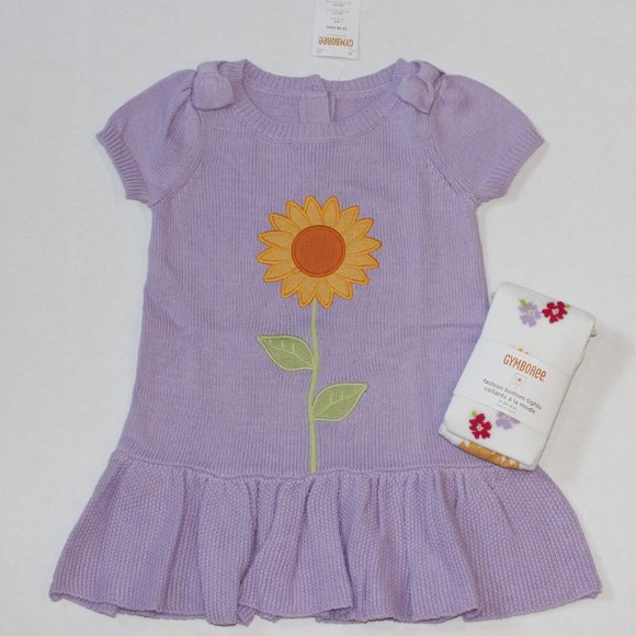 NWT Gymboree 12-18M sweater dress tights set Sunflower Smiles - Picture 1 of 8